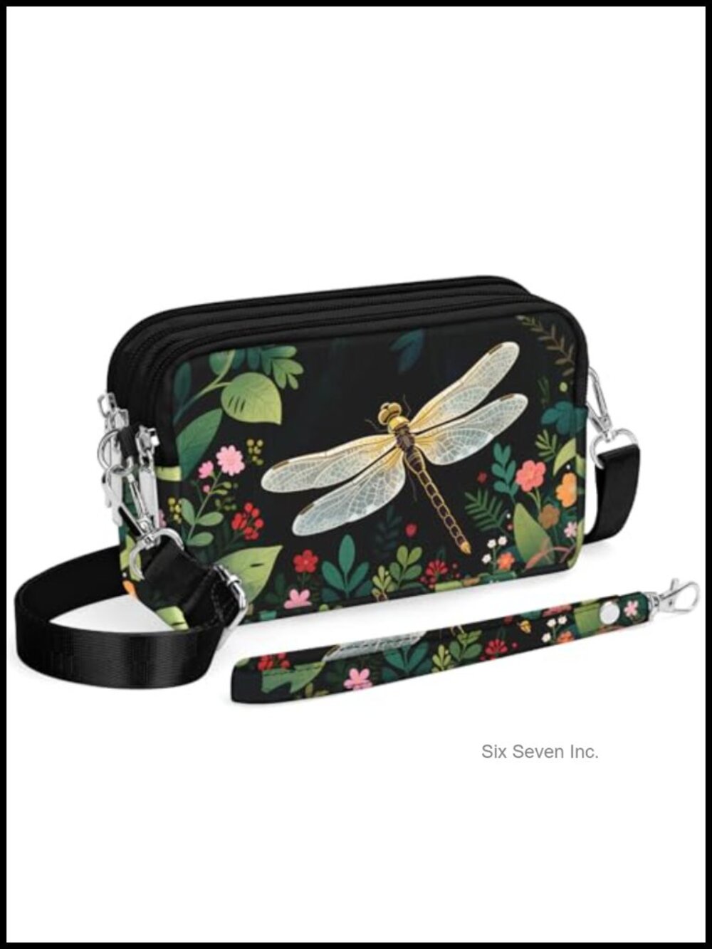 Quilted Nylon Crossbody Bag Wristlet with 3 Zippers Phone Wallet